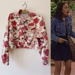 Vintage floral‎ cropped denim jacket